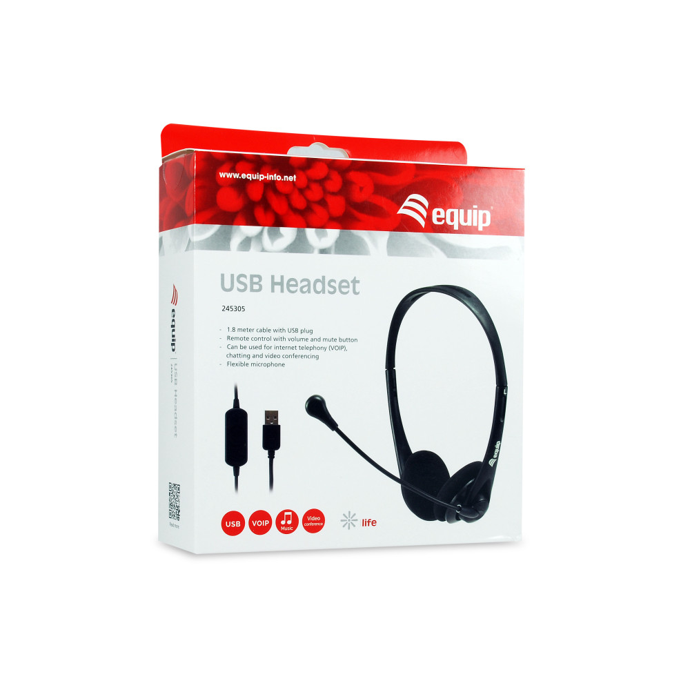Equip 245305 écouteur casque Avec fil Arceau Bureau Centre d'appels USB Type-A Noir