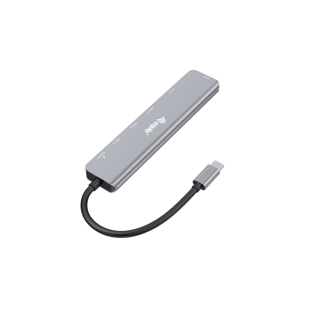 Equip 133494 Adaptateur multifonction USB-C 7 en 1, HDMI 4K 60Hz, USB 3.2 Gen1 x 3 , TF MICRO SD, 100W USB PD