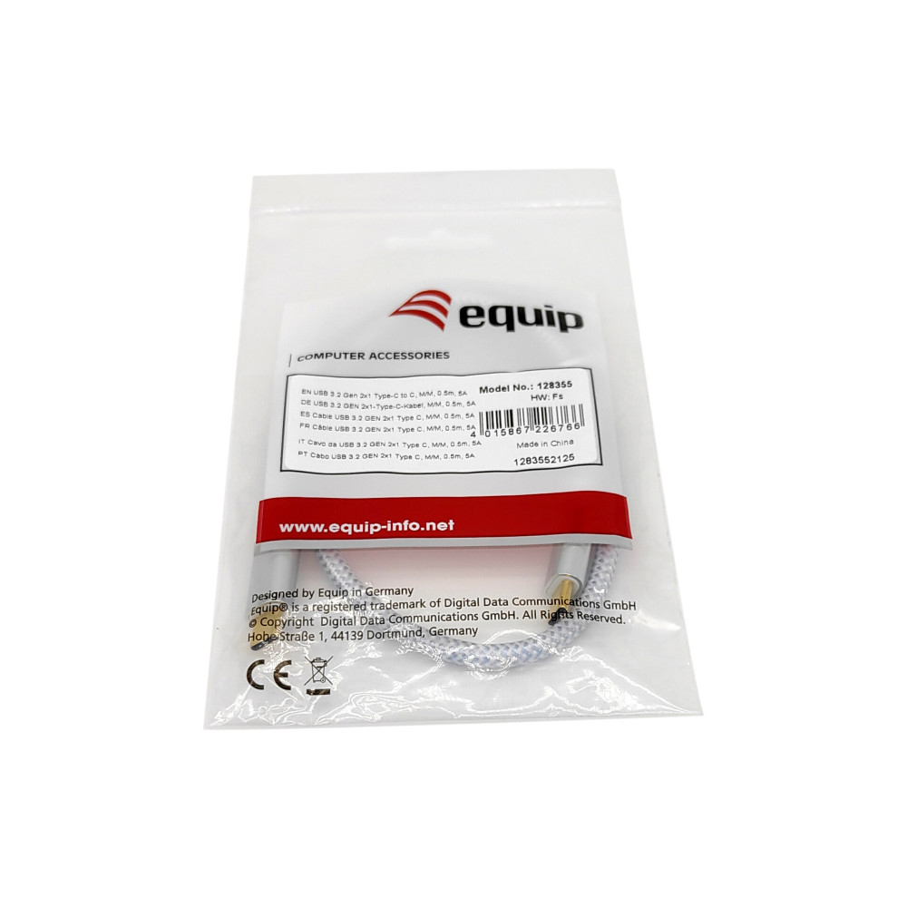 Equip 128358 Câble USB 3.2 Gen 2 C vers C, M M, 2.0m, PD 100W, 4K 60Hz, 10Gbps, blanc