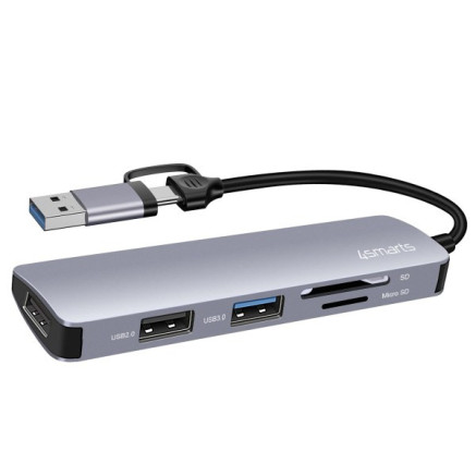 4smarts 469630 station d'accueil Avec fil USB 3.2 Gen 1 (3.1 Gen 1) Type-A + Type-C Gris