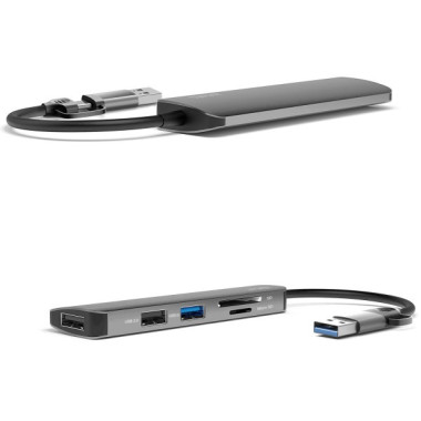 4smarts 469630 station d'accueil Avec fil USB 3.2 Gen 1 (3.1 Gen 1) Type-A + Type-C Gris