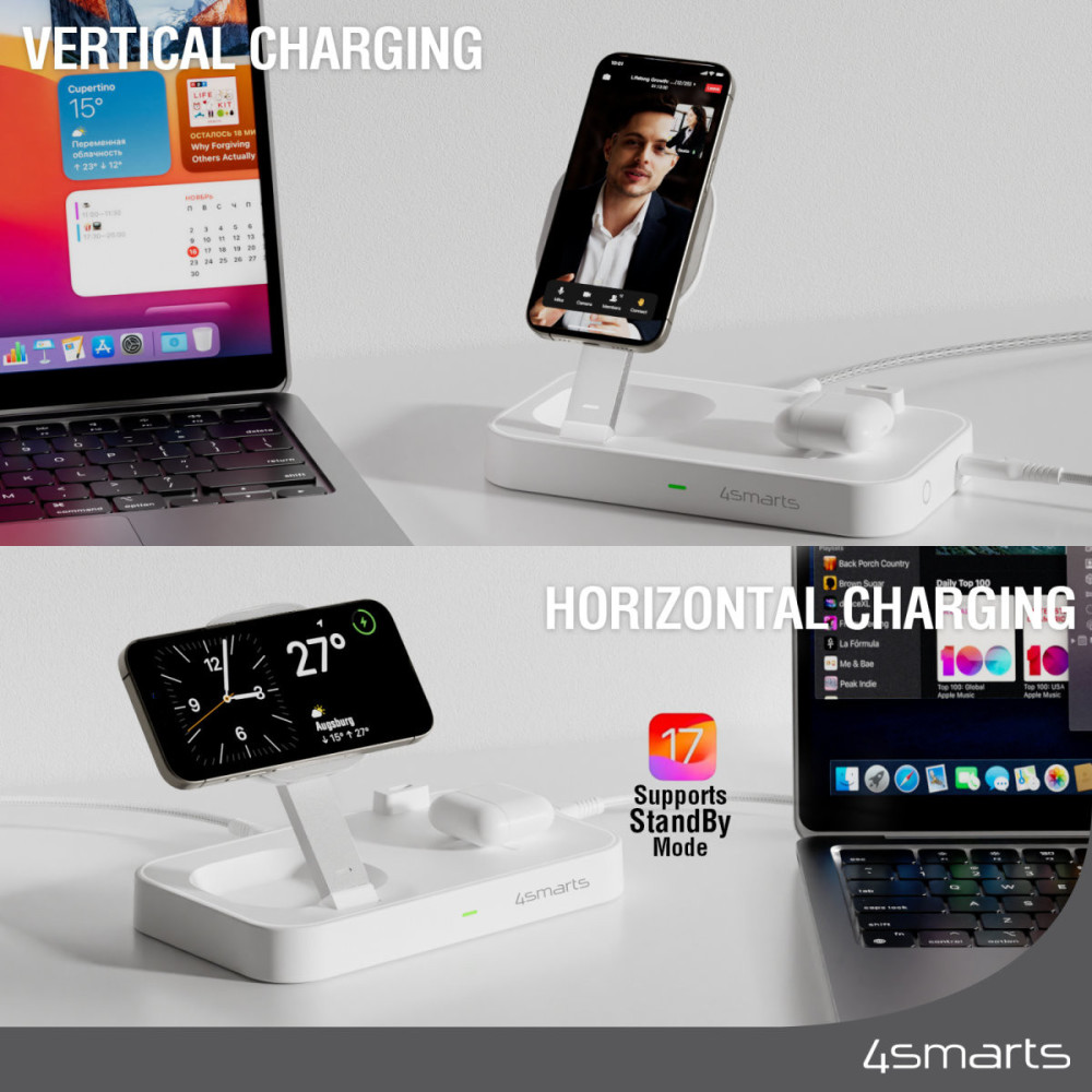 4smarts Qi2 Universel Blanc Secteur Recharge sans fil Charge rapide Intérieure