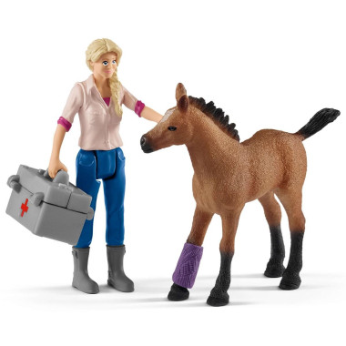 schleich FARM WORLD Visite du vétérinaire pour jument et poulain