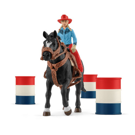 schleich FARM WORLD Cowgirl et Tonneaux de Racing