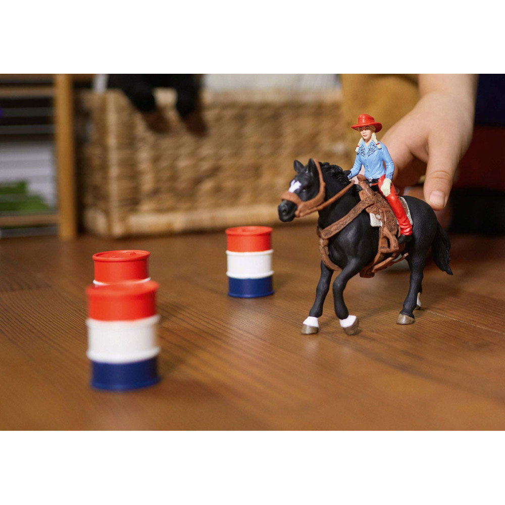 schleich FARM WORLD Cowgirl et Tonneaux de Racing