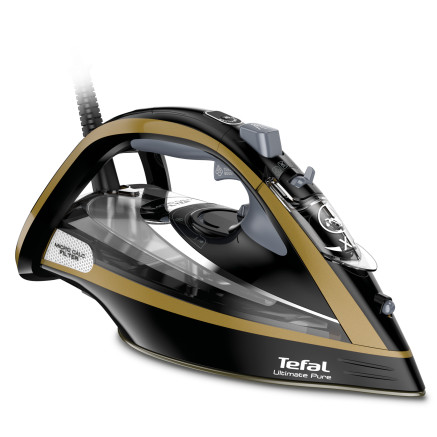 Tefal Ultimate Pure FV9847E0 fer à repasser Fer à repasser à sec ou à vapeur Semelle Durilium Airglide 3200 W Noir, Or