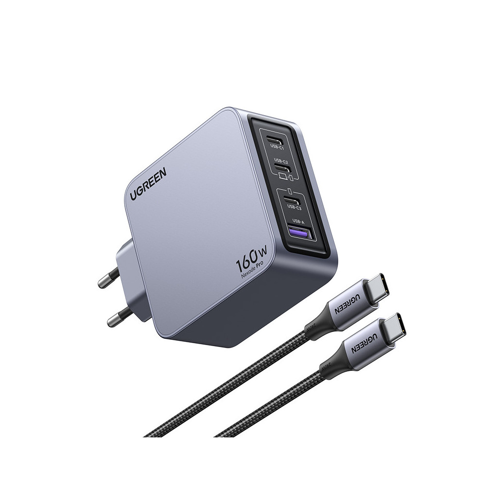 Ugreen Nexode Pro 160W GaN Charger with USB-C Cable Universel Noir, Gris Secteur Charge rapide Intérieure Ugreen Nexode Pro 160W GaN Charger with USB-C Cable Universel Noir, Gris Secteur Charge rapide Intérieure