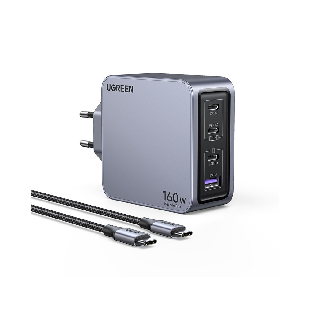 Ugreen Nexode Pro 160W GaN Charger with USB-C Cable Universel Noir, Gris Secteur Charge rapide Intérieure