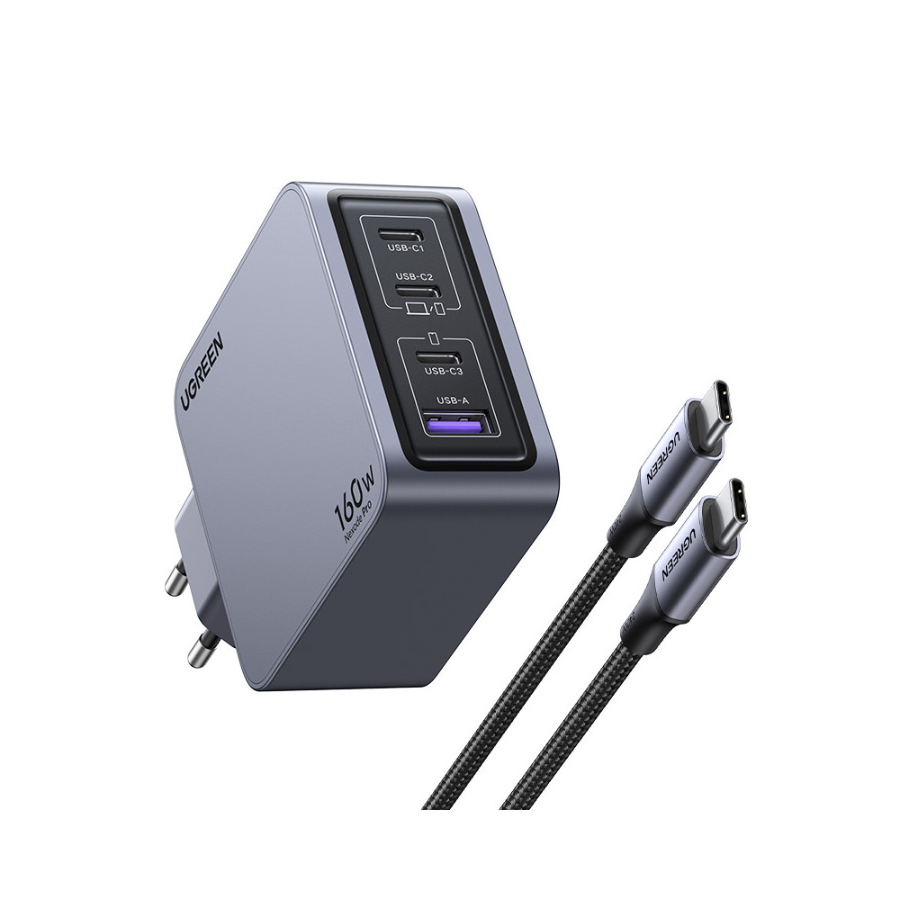 Ugreen Nexode Pro 160W GaN Charger with USB-C Cable Universel Noir, Gris Secteur Charge rapide Intérieure