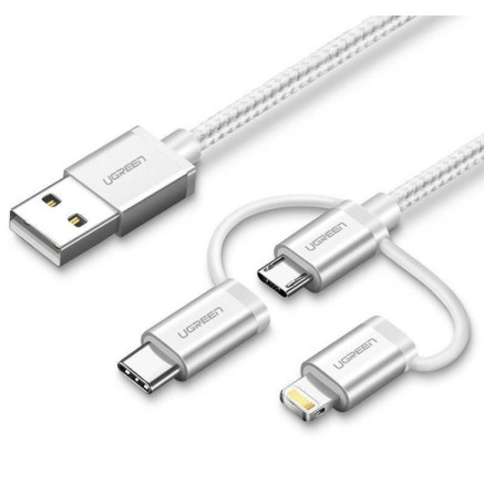 Ugreen 50203 câble USB USB 2.0 1,5 m USB A USB C micro-USB B Lightning Blanc