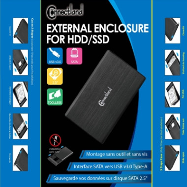 CON00046714 Crazy Pack  10x Boîtier externe 2.5p SATA USB 3.0 Alu sans vis Noir + 10x Hubs USB 2.0 4 ports offerts