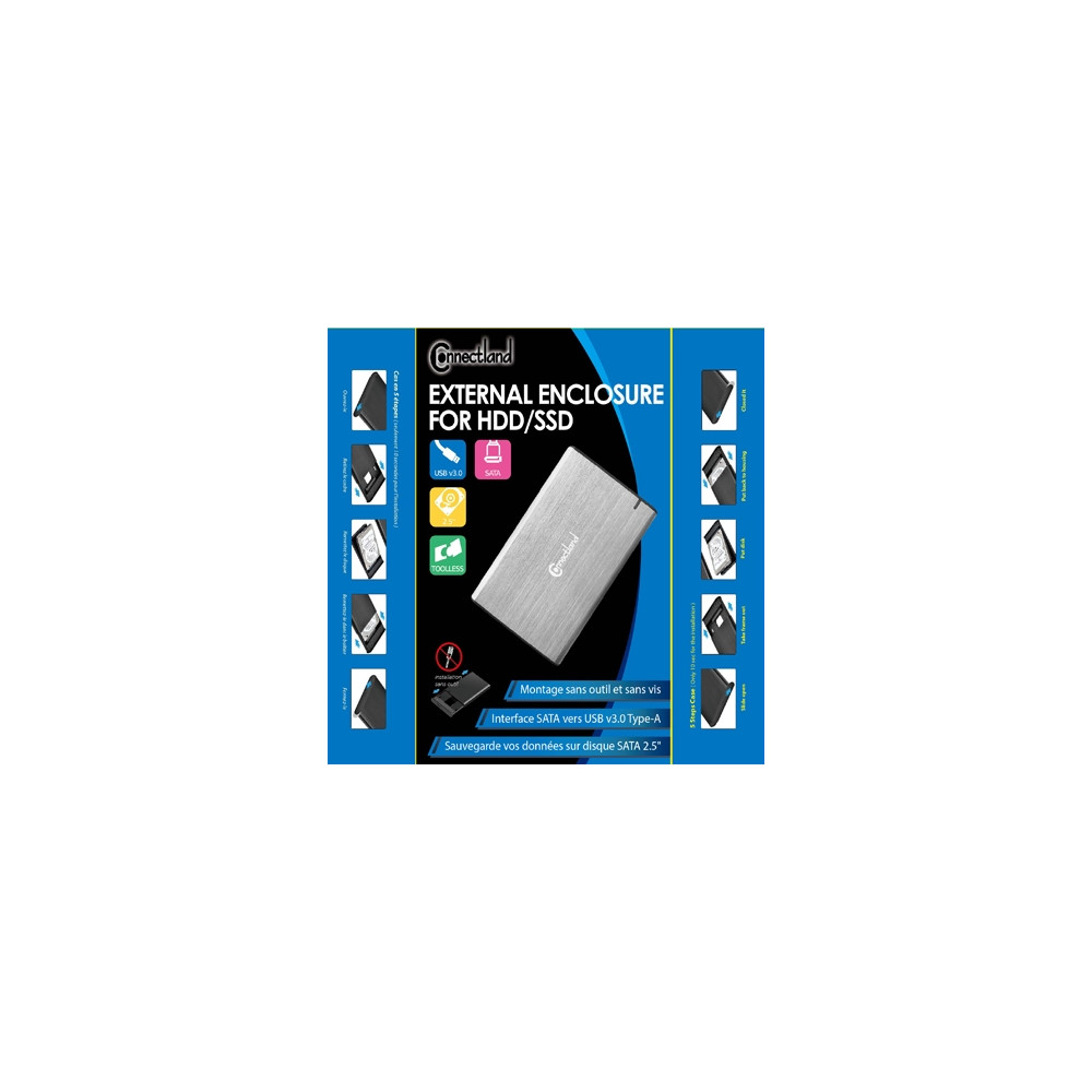 CON00046717 Crazy Pack  10x Boîtier externe 2.5p SATA USB 3.0 Alu sans vis Silver + 10x Hubs USB 2.0 4 ports offerts
