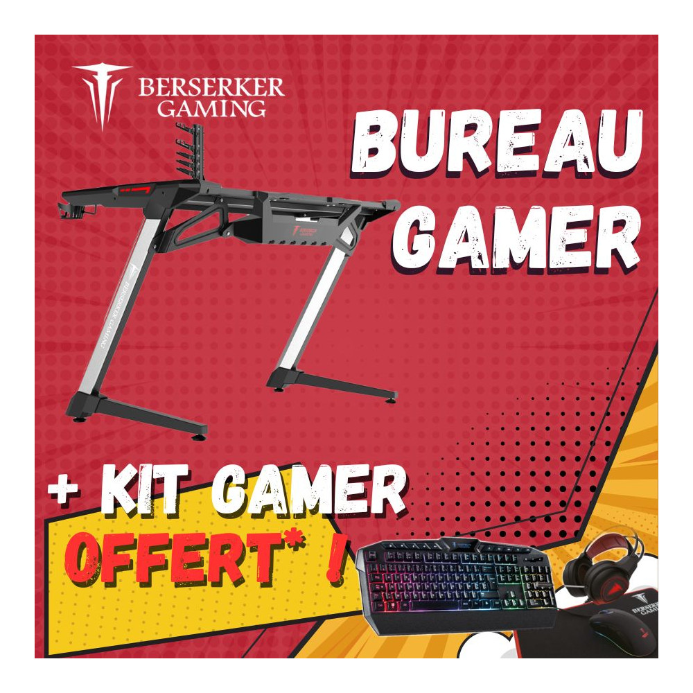 BER00046631 Bureau Gamer + pack CLavier+Souris+TAPIS+CASQUE RGB offert BER00046631 Bureau Gamer + pack CLavier+Souris+TAPIS+CASQUE RGB offert