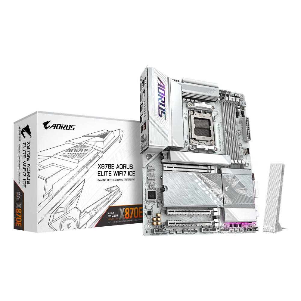 GIGABYTE X870E AORUS ELITE WIFI7 ICE Carte mère - Prend en charge les processeurs AMD Ryzen 9000, VRM numérique 16+2+2 phases, GIGABYTE X870E AORUS ELITE WIFI7 ICE Carte mère - Prend en charge les processeurs AMD Ryzen 9000, VRM numérique 16+2+2 phases,