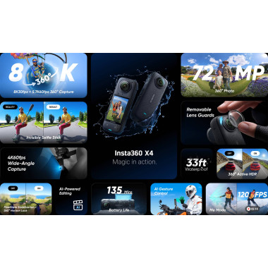 Caméra d'action insta360 X4  8K avec photo 72MP | ECP Grossiste informatique
