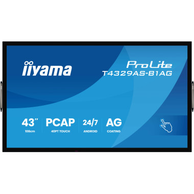 iiyama T4329AS-B1AG Écran d'affichage dynamique Écran plat interactif 108 cm (42.5") LED Wifi 500 cd m² 4K Ultra HD Noir Écran