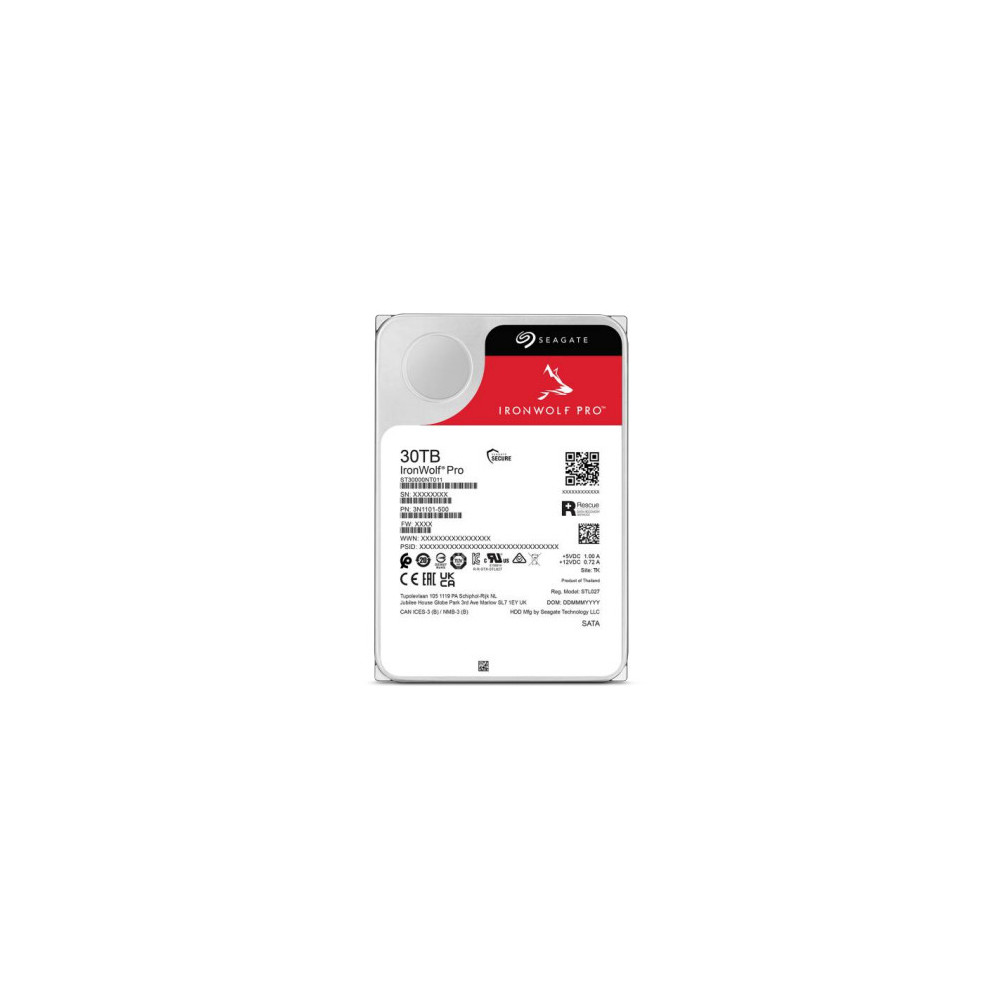 Seagate IronWolf Pro ST30000NT011 disque dur 30 To 7200 tr min 512 Mo 3.5" Série ATA III Seagate IronWolf Pro ST30000NT011 disque dur 30 To 7200 tr min 512 Mo 3.5" Série ATA III