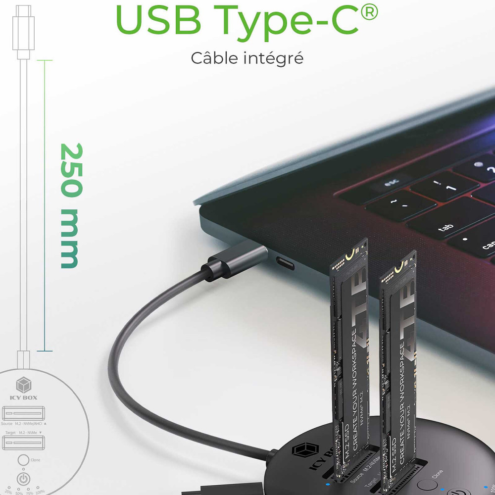 ICY BOX Station d'accueil et de clonage pour 2 SSD M.2 PCIe NVMe | ECP Grossiste informatique