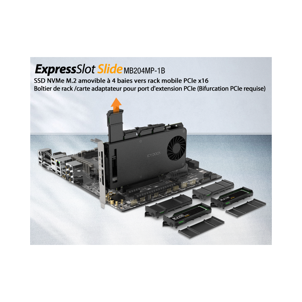ICY DOCK Carte PCI Express 4.0 x16 avec 4 slots SSD M.2 PCIe NVMe | ECP Grossiste informatique