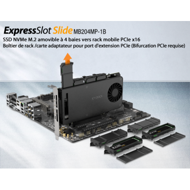 ICY DOCK Carte PCI Express 4.0 x16 avec 4 slots SSD M.2 PCIe NVMe | ECP Grossiste informatique