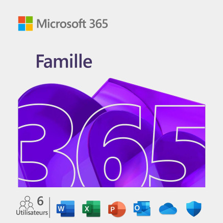 Microsoft 365 Famille - Dématérialisé (mail) - 1 an - 6 utilisateurs - 5 appareils par Utilisateur - PC/MAC - Officiel