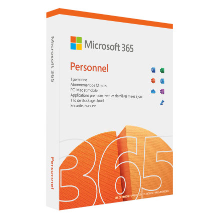 Microsoft 365 Personnel - Boite  - 1 an - 1 utilisateur - 5 appareils - PC/MAC - Officiel