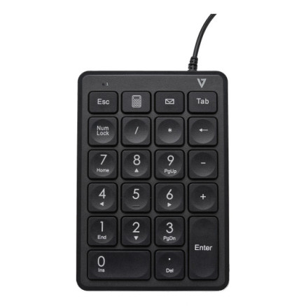 V7 Pavé numérique filaire USB KP350 - 22 touches - Calculatrice, Tabulation, Touches de raccourci de retour arrière - Câble de