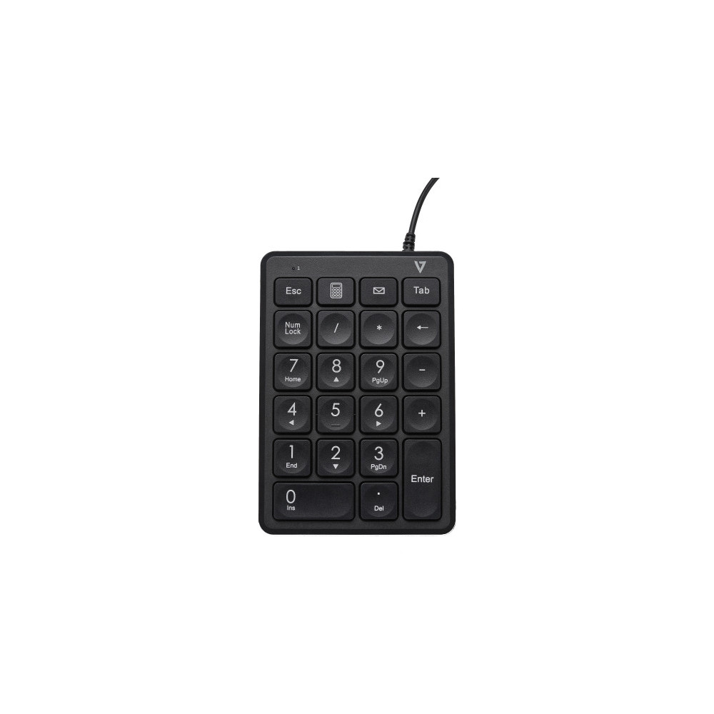 V7 Pavé numérique filaire USB KP350 - 22 touches - Calculatrice, Tabulation, Touches de raccourci de retour arrière - Câble de