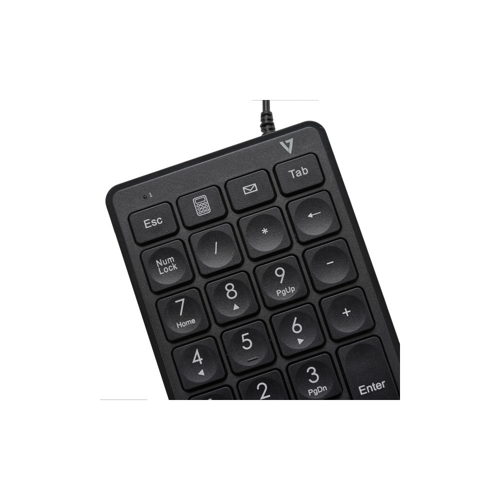 V7 Pavé numérique filaire USB KP350 - 22 touches - Calculatrice, Tabulation, Touches de raccourci de retour arrière - Câble de