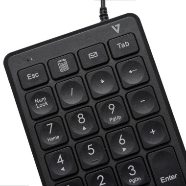 V7 Pavé numérique filaire USB KP350 - 22 touches - Calculatrice, Tabulation, Touches de raccourci de retour arrière - Câble de