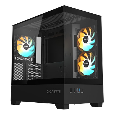GIGABYTE C201 PANORAMIC Boîtier PC – Tour Moyenne, m-ATX, prise en charge radiateur 360 mm, 3 ventilateurs préinstallés, USB