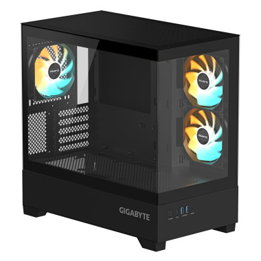 GIGABYTE C201 PANORAMIC Boîtier PC – Tour Moyenne, m-ATX, prise en charge radiateur 360 mm, 3 ventilateurs préinstallés, USB