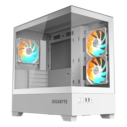GIGABYTE C201 PANORAMIC ICE Boîtier PC – Moyen Tour, m-ATX, compatible radiateur 360 mm, 3 ventilateurs préinstallés, USB 3.0,