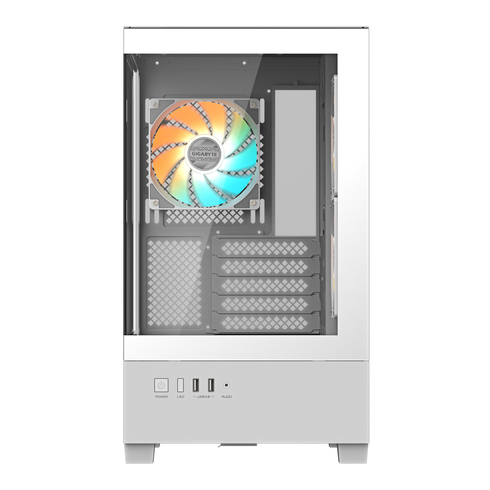 GIGABYTE C201 PANORAMIC ICE Boîtier PC – Moyen Tour, m-ATX, compatible radiateur 360 mm, 3 ventilateurs préinstallés, USB 3.0,