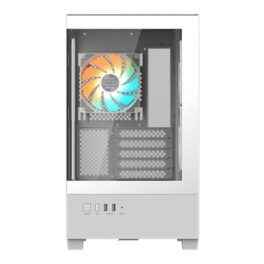 GIGABYTE C201 PANORAMIC ICE Boîtier PC – Moyen Tour, m-ATX, compatible radiateur 360 mm, 3 ventilateurs préinstallés, USB 3.0,