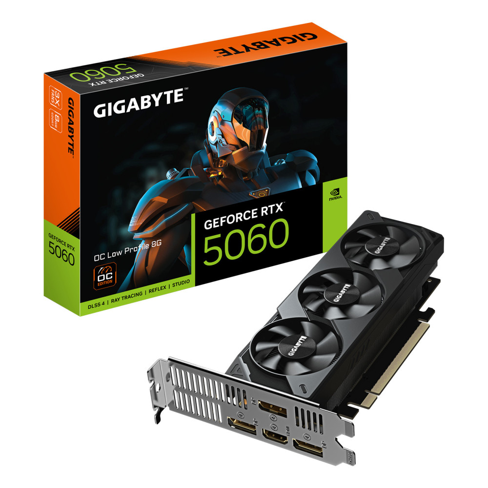 GIGABYTE GeForce RTX 5060 OC Low Profile 8G Carte Graphique - 8GB GDDR7, 128bit, PCI-E 5.0, 2512 MHz Fréquence du cœur, 3 x GIGABYTE GeForce RTX 5060 OC Low Profile 8G Carte Graphique - 8GB GDDR7, 128bit, PCI-E 5.0, 2512 MHz Fréquence du cœur, 3 x