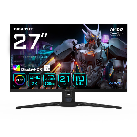 GIGABYTE AORUS FO27Q5P Moniteur de jeu OLED QHD – 2560 x 1440, 500 Hz, 0,03 ms, KVM, 300 cd m², FreeSync Premium Pro,