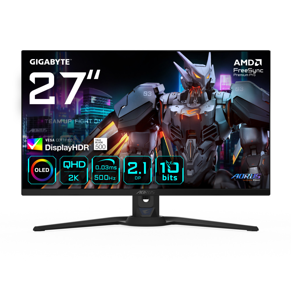 GIGABYTE AORUS FO27Q5P Moniteur de jeu OLED QHD – 2560 x 1440, 500 Hz, 0,03 ms, KVM, 300 cd m², FreeSync Premium Pro,