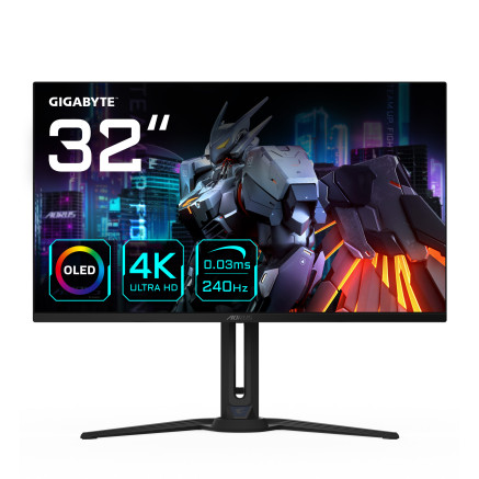 GIGABYTE Écran de jeu AORUS FO32U2 OLED de 32” - 3840 x 2160 (UHD), 240Hz, 0,03ms, KVM, 250 cd m², FreeSync Premium Pro,