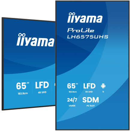 iiyama LH6575UHS-B2AG Écran d'affichage dynamique Écran plat de signalisation numérique 163,8 cm (64.5") LCD Wifi 500 cd m² 4K