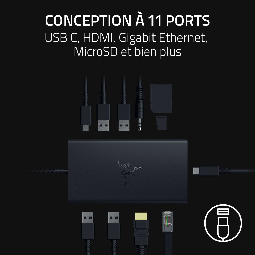 Razer USB-C Dock Avec fil USB 3.2 Gen 1 (3.1 Gen 1) Type-C Noir | ECP Grossiste informatique