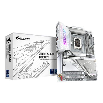 GIGABYTE Carte mère Z890 AORUS PRO ICE - Prend en charge les processeurs Intel Core Ultra (Série 2), VRM à 16+1+2 phases,