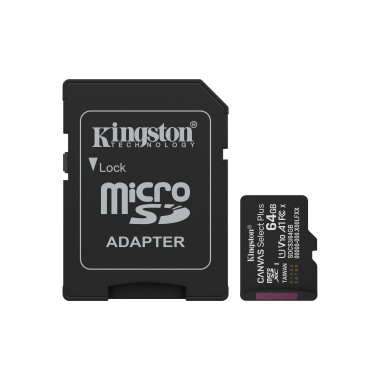 Kingston Technology 64GB microSDXC Canvas Select Plus Gen3 100MB s A1 (Adaptateur SD inclus)