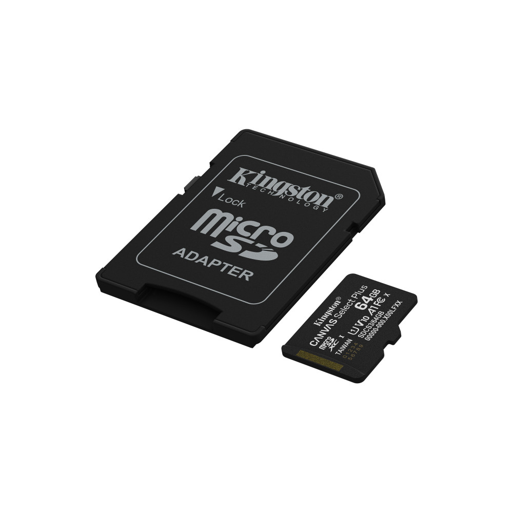 Kingston Technology 64GB microSDXC Canvas Select Plus Gen3 100MB s A1 (Adaptateur SD inclus)
