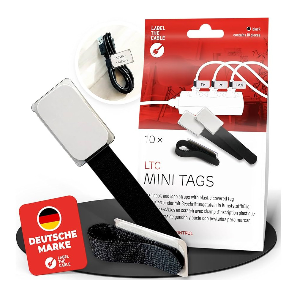 Mini sangles de fixation Velcro noir étiquetage des câbles (10pcs) | ECP Grossiste informatique