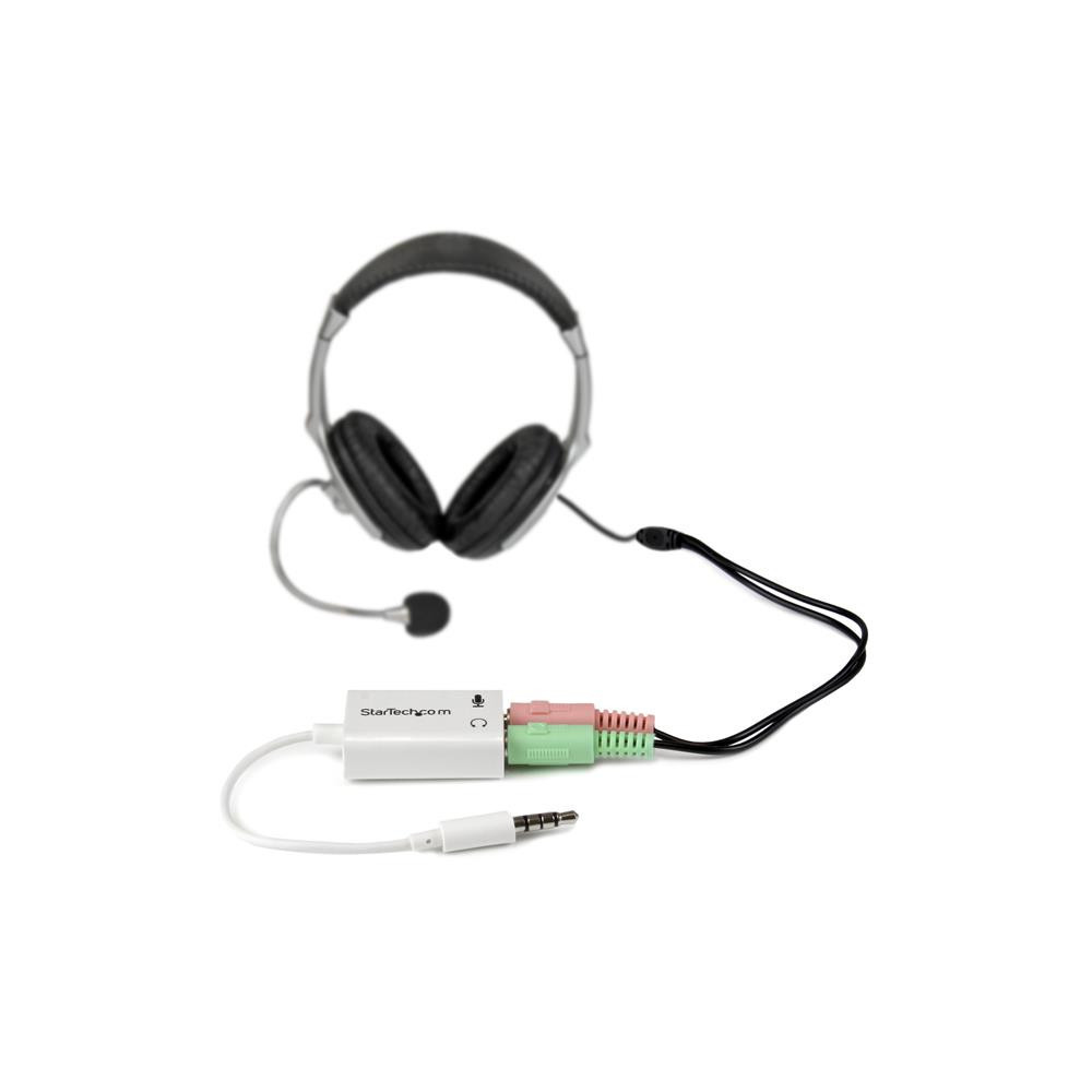 StarTech.com Adaptateur pour casque avec prises pour écouteur et microphone séparées - Mini-Jack 3,5mm 1x (M) 2x (F) - Blanc