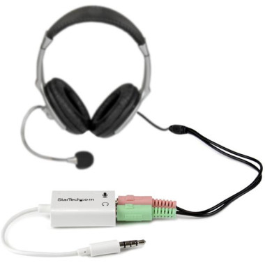 StarTech.com Adaptateur pour casque avec prises pour écouteur et microphone séparées - Mini-Jack 3,5mm 1x (M) 2x (F) - Blanc