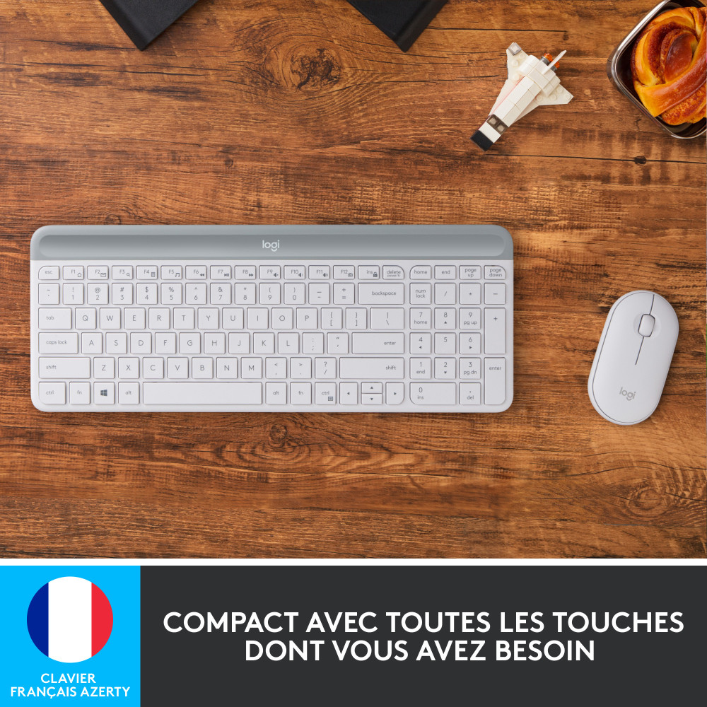 Logitech 920-009191 clavier Souris incluse Bureau RF sans fil AZERTY Français Blanc