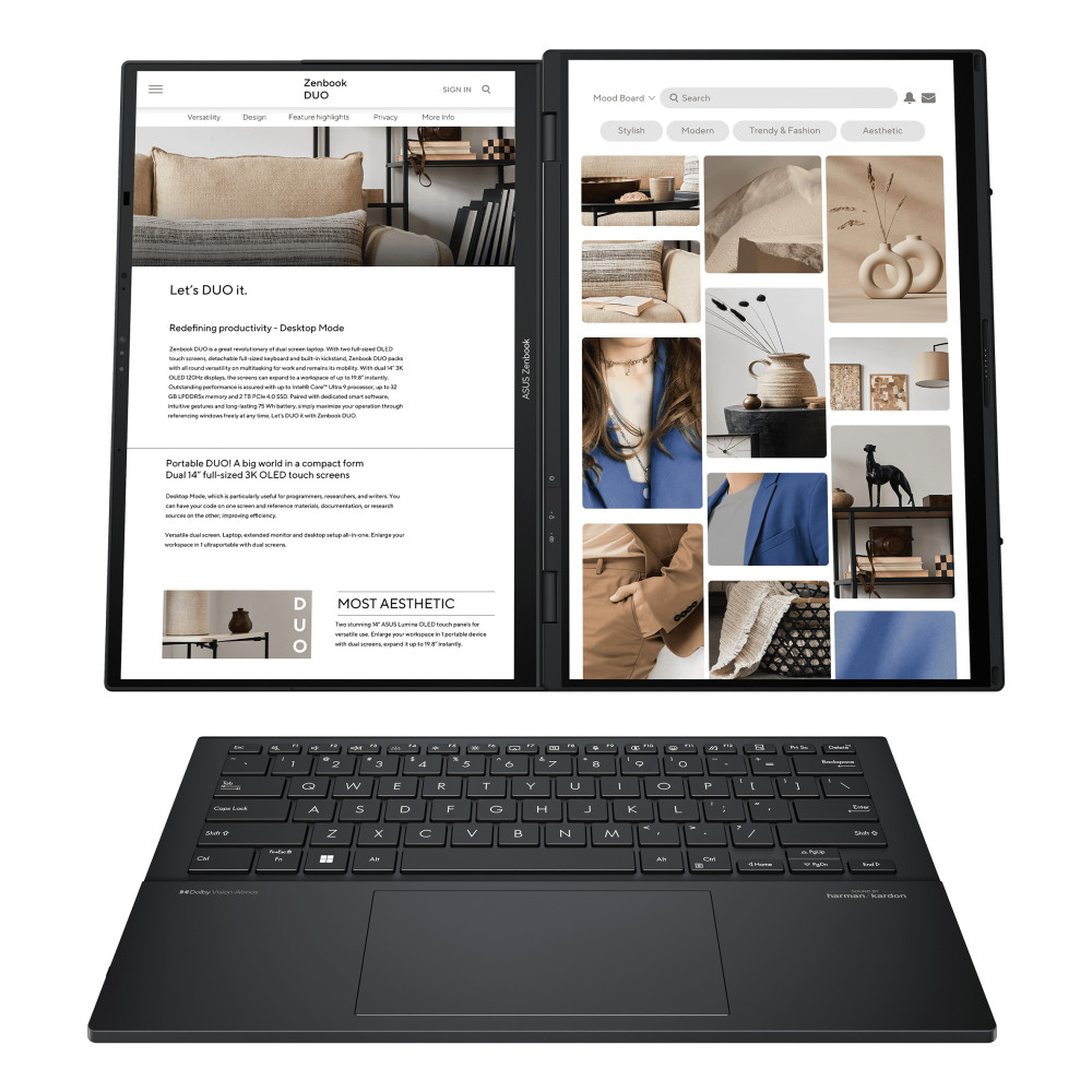 ASUS Zenbook Duo UX8406CA-PZ011W Intel Core Ultra 9 285H Hybride (2-en-1) 35,6 cm (14") Écran tactile 3K 32 Go LPDDR5x-SDRAM 1