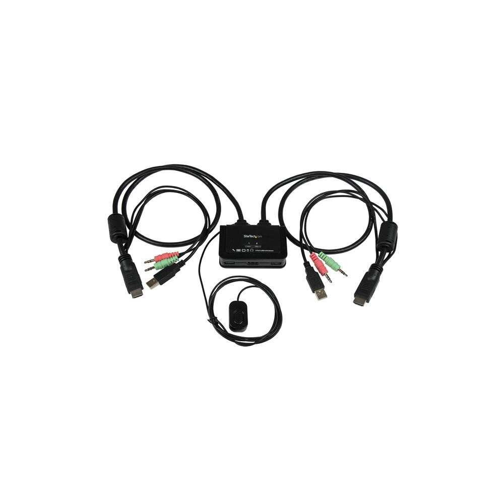 StarTech.com Switch Commutateur KVM 2 Ports USB, HDMI avec Audio et Câbles pour 2 PC sur 1 écran - Auto Alimenté